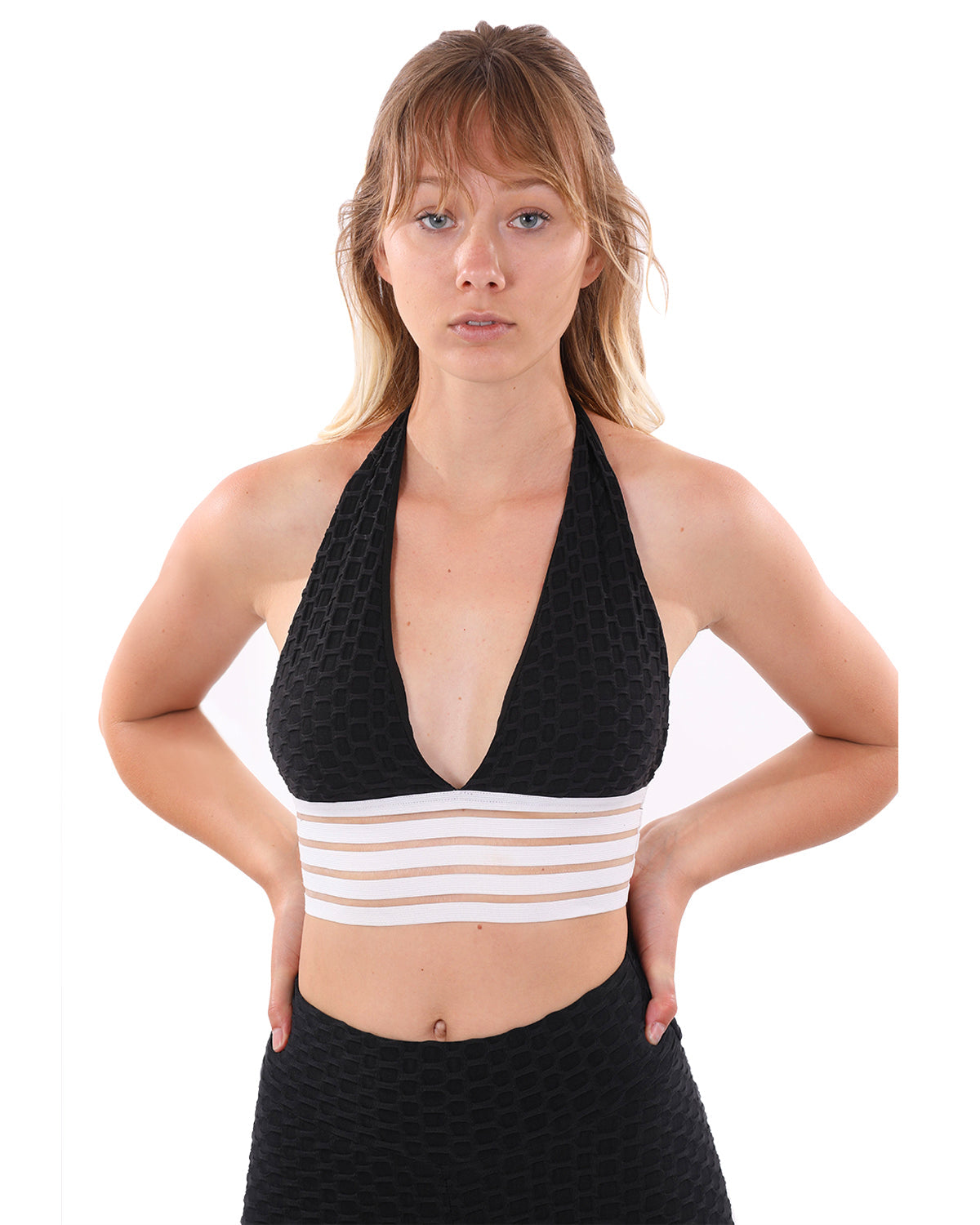 Bentley Halter-Neck Sports Bra - Black & White